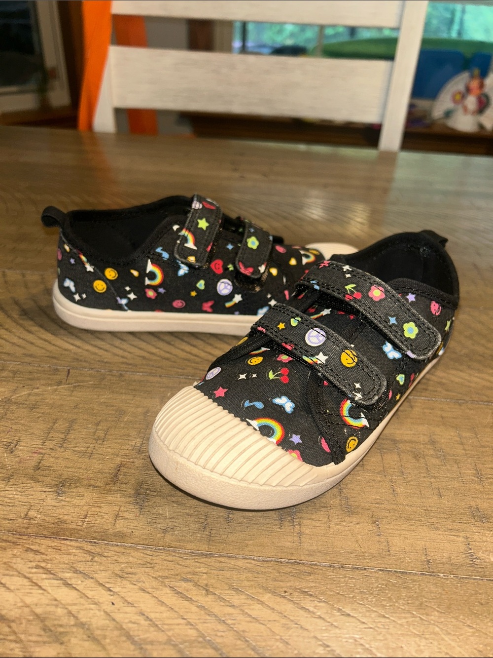 Cat & Jack Black Rainbow & Smiley Print Velcro Sneakers size 12